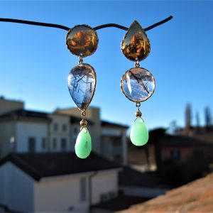 ESAURITO – Orecchini quarzi e oro ”GEOMETRIE” – orecchini asimmetrici 