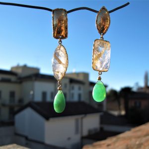 ESAURITO – Orecchini quarzi e oro ”GEOMETRIE” – orecchini asimmetrici