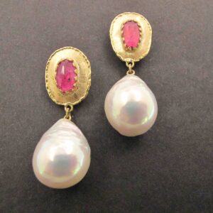 Orecchini oro e rubini ”RINASCIMENTO”- perle barocche, rubini