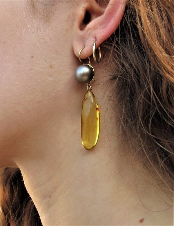 orecchini oro perle ambra
