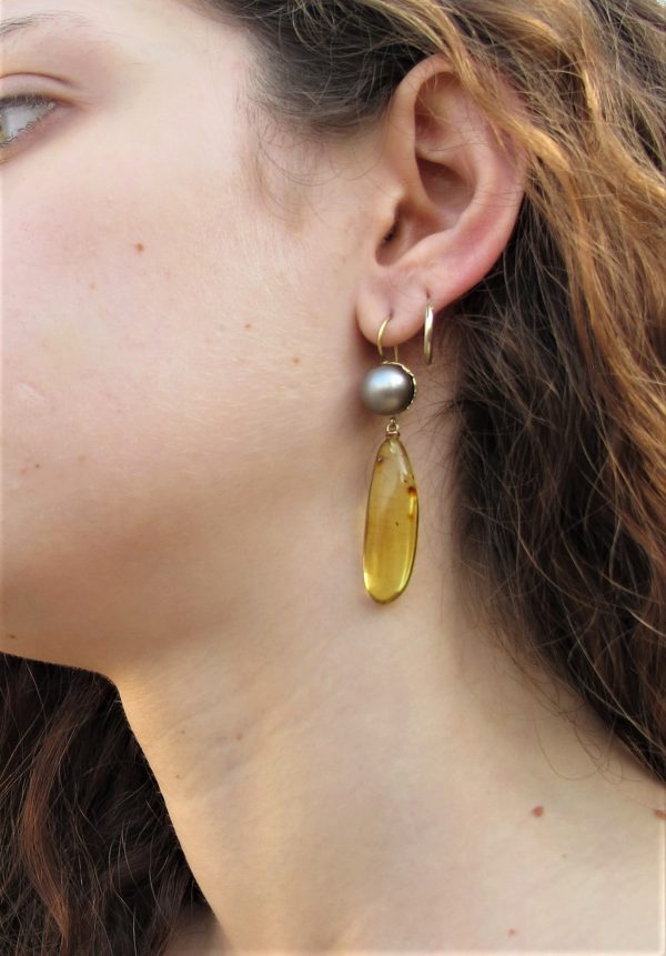 orecchini oro perle ambra