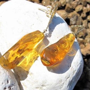 ORECCHINI AMBRA E ORO- Orecchini in ambra messico e oro giallo- Grandi orecchini in ambra