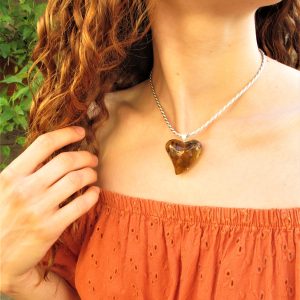 Amber heart pendant ”IMPERFECT HEART” – amber and silver pendant – Baltic amber and silver