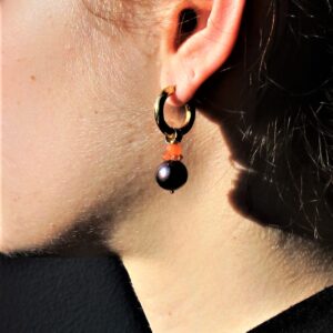 Charms oro e perle  ”MARI DEL SUD” – Charms per orecchini- perla barocca, zaffiri orange, corniola – coppia pendenti -pendente romantico