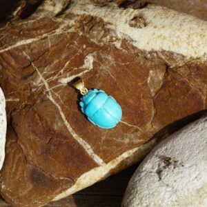Turquoise and gold pendant ”BEETLE” – 02 – amulet pendant- turquoise pendant – Pendente egizio- Egyptian pendant- amulet rebirth