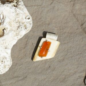 Opal pendant ”EARTH AND FIRE” – 03- orange opal pendant – fire opal pendant- pendant for men/women – deer horn pendant