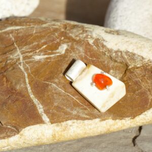 Opal pendant ”EARTH AND FIRE” – 05- orange opal pendant – fire opal pendant- pendant for men/women – deer horn pendant