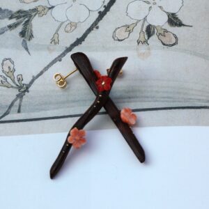Coral and gold earrings ”HANAMI” – red and pink coral earrings- yellow gold- wenge walnut- Mediterranean coral – romantic earrings
